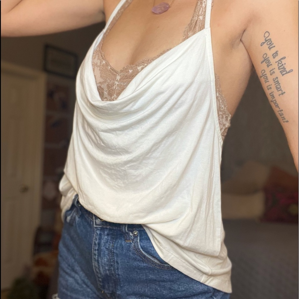 white, plunge neck, Tobi tank-top, with open back